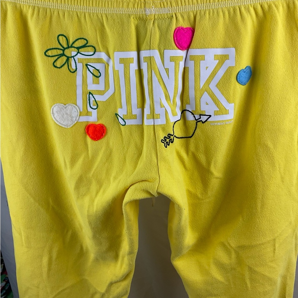 PINK Victoria's Secret Yellow  Joggers with Peace Sign - Picture 10 of 11